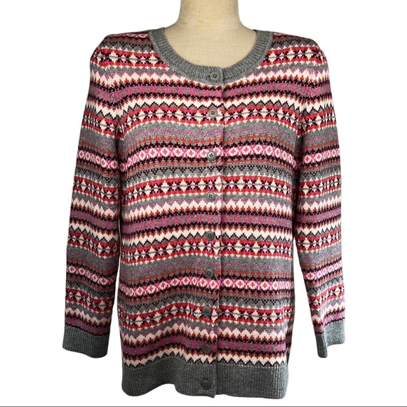 Talbots Fair Isle Sweater, cardigan, button down, pink,...